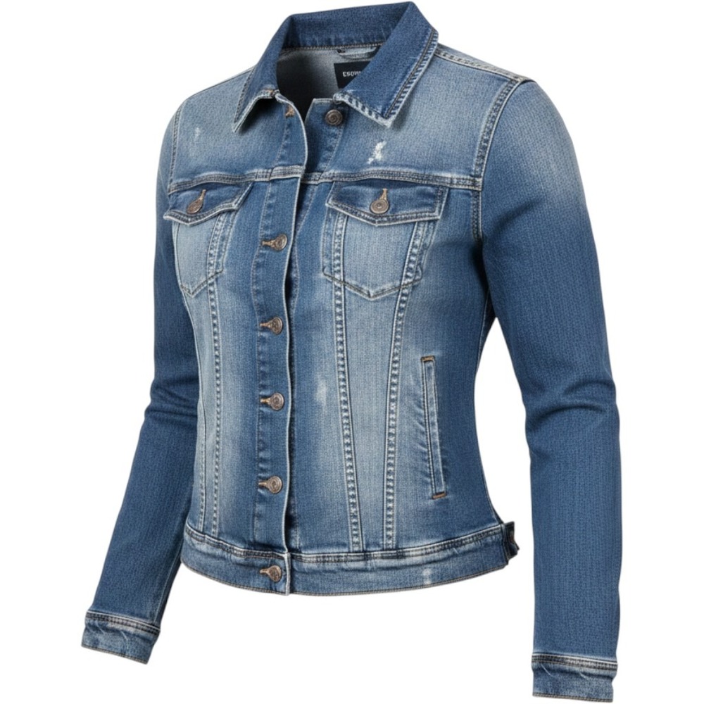 Express Jeans Denim Jacket Womens Large Light Blue Excellent Distressed Trucker